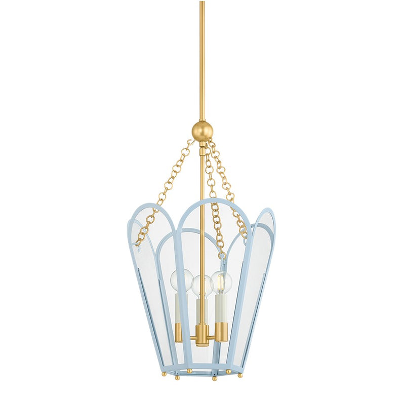Mitzi Clarisse 3 Light Lantern, Aged Brass/Clear/Blue - H1132703-AGB-SAO