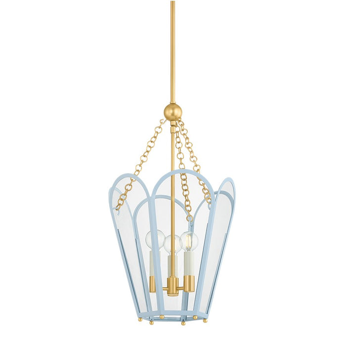 Mitzi Clarisse 3 Light Lantern, Aged Brass/Clear/Blue - H1132703-AGB-SAO