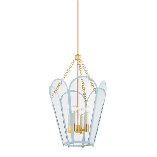 Mitzi Clarisse 4 Light Lantern, Aged Brass/Clear/Blue - H1132704-AGB-SAO