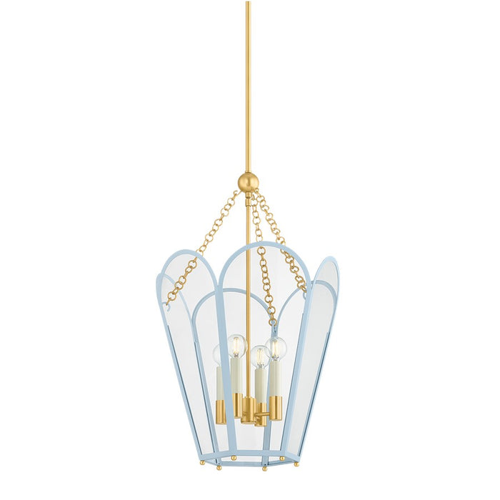 Mitzi Clarisse 4 Light Lantern, Aged Brass/Clear/Blue - H1132704-AGB-SAO