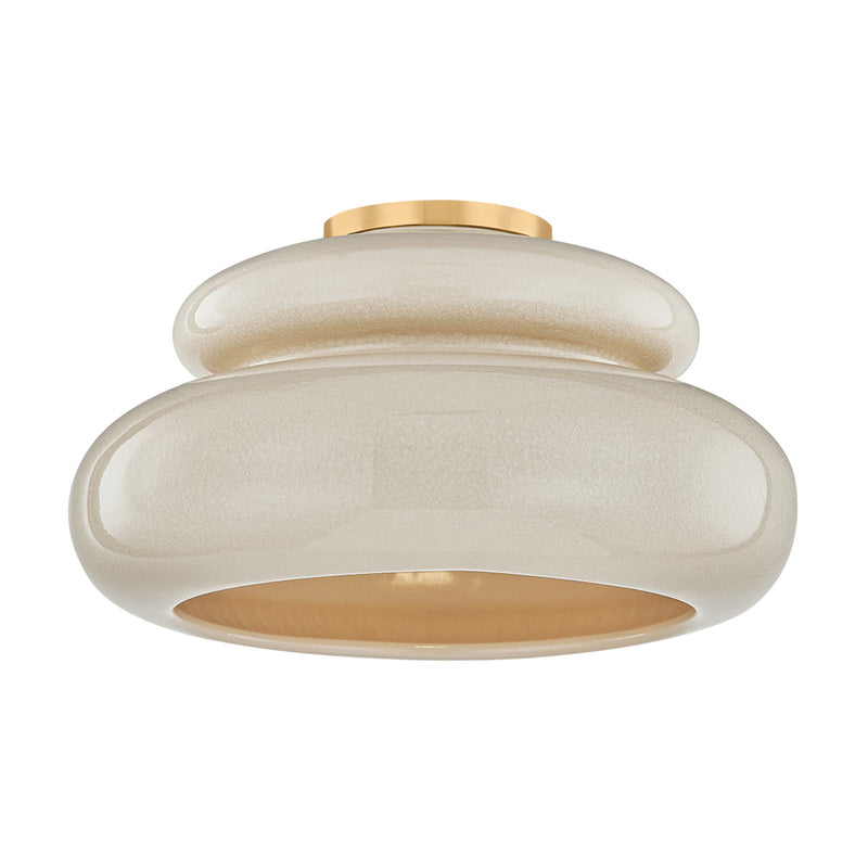 Mitzi Pia 1 Light Semi Flush, Aged Brass/Butter Crackle - H1145501-AGB/CBR