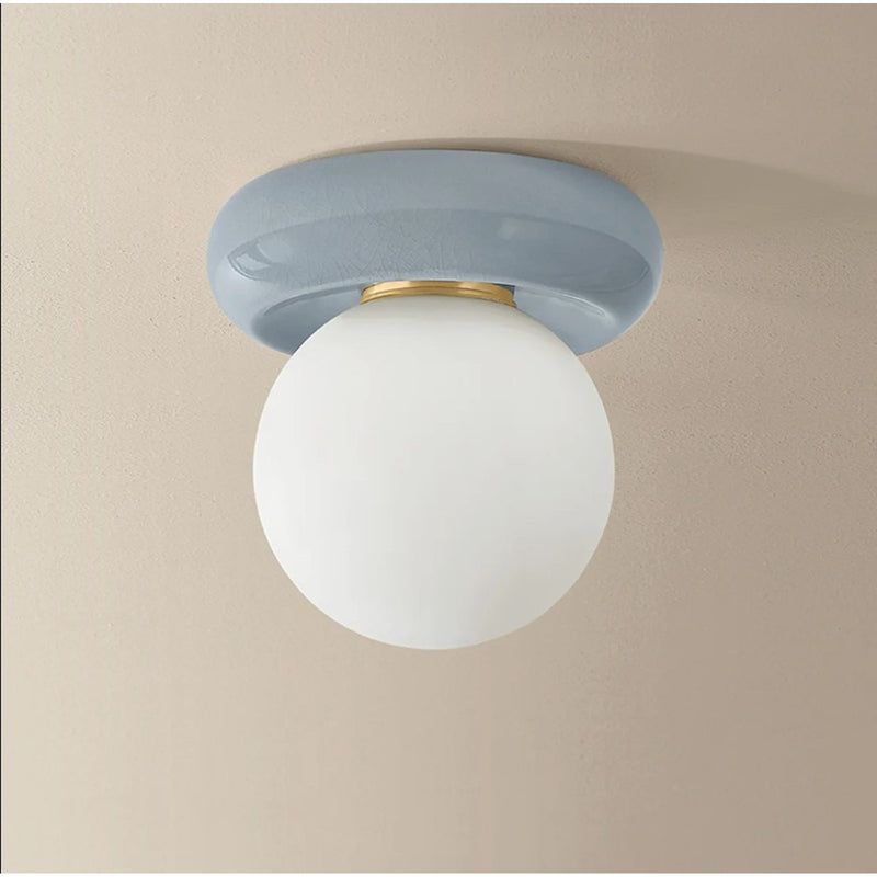 Mitzi Tyra 1Lt Flush Mount, Brass/Opal/Ceramic Frost Crackle