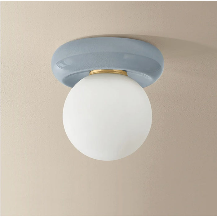 Mitzi Tyra 1Lt Flush Mount, Brass/Opal/Ceramic Frost Crackle