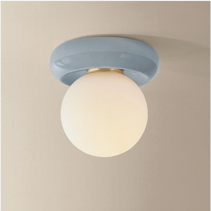 Mitzi Tyra 1Lt Flush Mount, Brass/Opal/Ceramic Frost Crackle