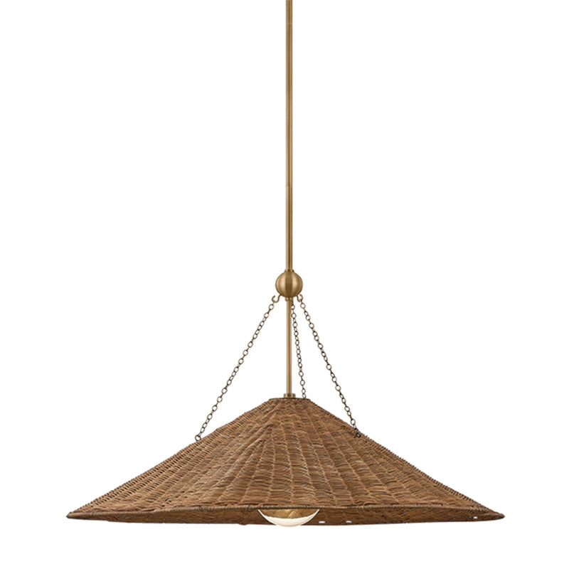 Mitzi Annmarie 30in 1-Light Pendant | Transitional Patina Brass and Vintage Natural Wicker | Kitchen Island & Dining Room | Model H1161701L-PBR