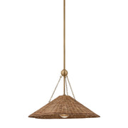 Mitzi Annmarie 20in 1-Light Pendant | Natural Wicker and Patina Brass | Kitchen Island & Dining Room | 20 x 13.5 in | Model H1161701S-PBR