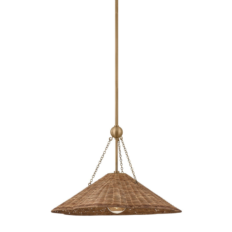 Mitzi Annmarie 20in 1-Light Pendant | Natural Wicker and Patina Brass | Kitchen Island & Dining Room | 20 x 13.5 in | Model H1161701S-PBR