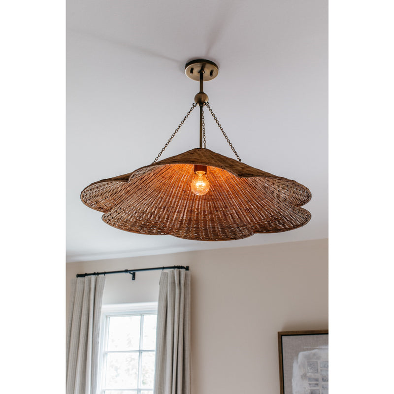 Mitzi Annmarie 20in 1-Light Pendant | Natural Wicker and Patina Brass | Kitchen Island & Dining Room | 20 x 13.5 in | Model H1161701S-PBR