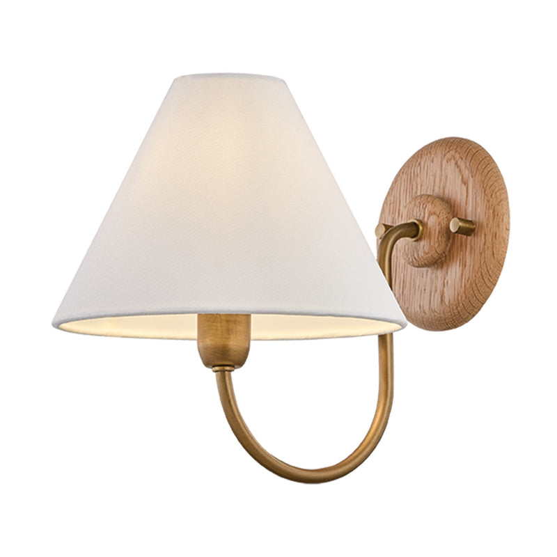 Mitzi Bennie 1-Light Wall Sconce | Patina Brass and White Linen Textile | Bedroom & Hallway | 8.25 x 9.25 in | Model H1163101-PBR