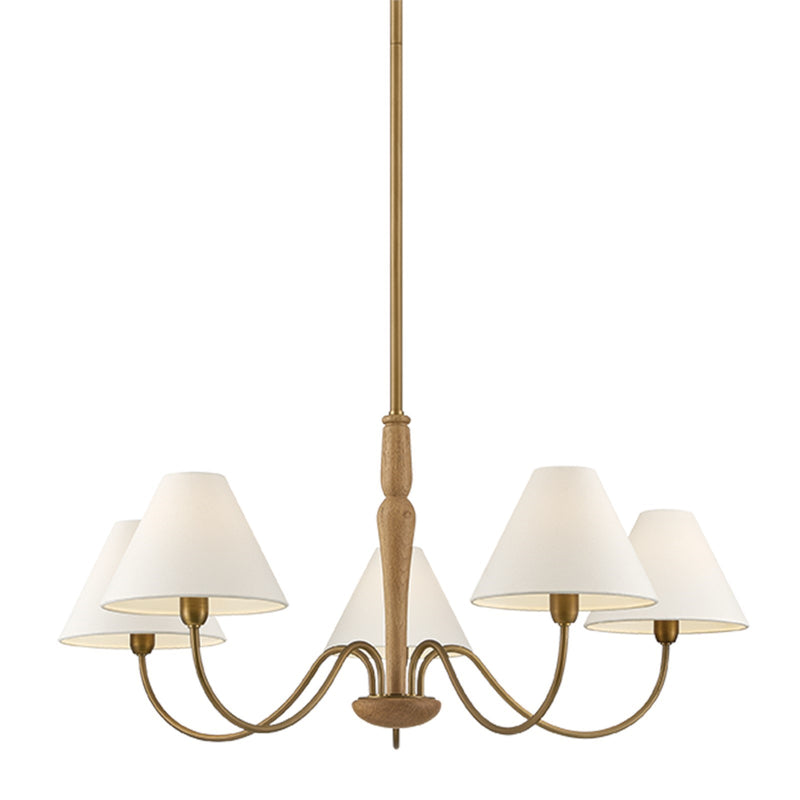 Mitzi Bennie 36in 5-Light Chandelier | Transitional Patina Brass and White Linen | Dining Room & Bedroom | 36 x 16.25 in | Model H1163805-PBR