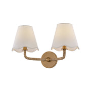 Mitzi Olia 18in 2-Light Wall Sconce | Patina Brass and Off White Linen | Bedroom & Hallway Accent Light | 18.25 x 10.5 in | Model H1171102-PBR
