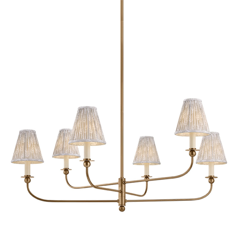 Mitzi Ryle 40in 6-Light Chandelier | Transitional Patina Brass and Mae Print Textile | Dining Room & Bedroom | 40 x 40 x 18 in | Model H1175806B-PBR