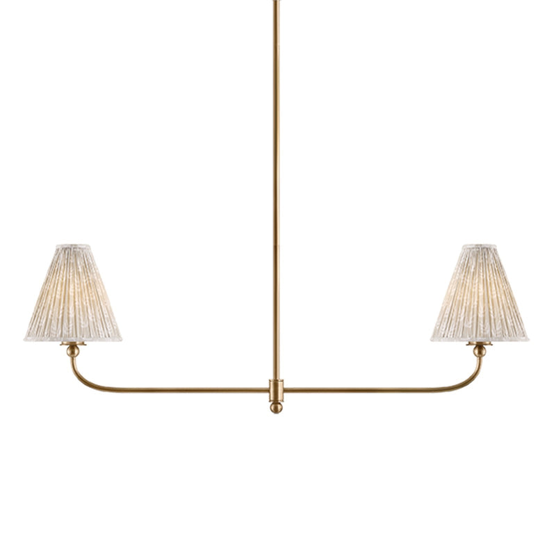 Mitzi Ryle 44in 2-Light Linear Chandelier | Patina Brass and Mae Print Textile | Kitchen Island & Dining Room | 44 x 8.5 x 15 in | Model H1175902B-PBR