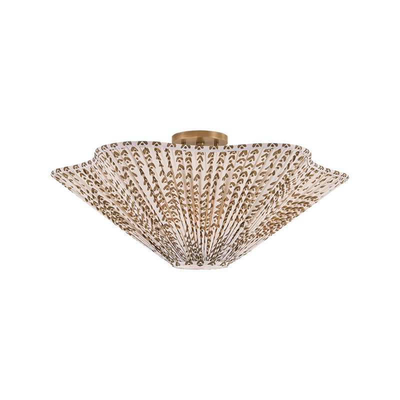 Mitzi Elle 24in 3-Light Semi Flush Mount | Patina Brass and Leo Print Textile | Bedroom & Hallway | 24 x 10.75 in | Model H1176603B-PBR
