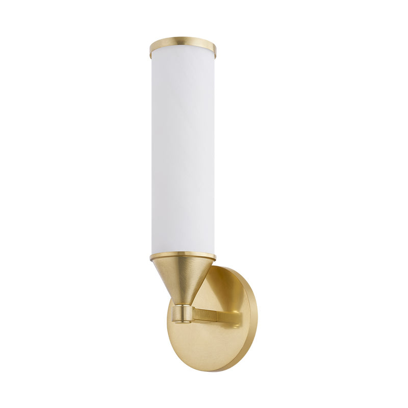 Mitzi Zinnia 1-Light Wall Sconce | Aged Brass and Matte Cloud Glass | Bathroom Vanity & Hallway Accent | 4.75 x 3.75 x 14.75 in | Model H1184101-AGB