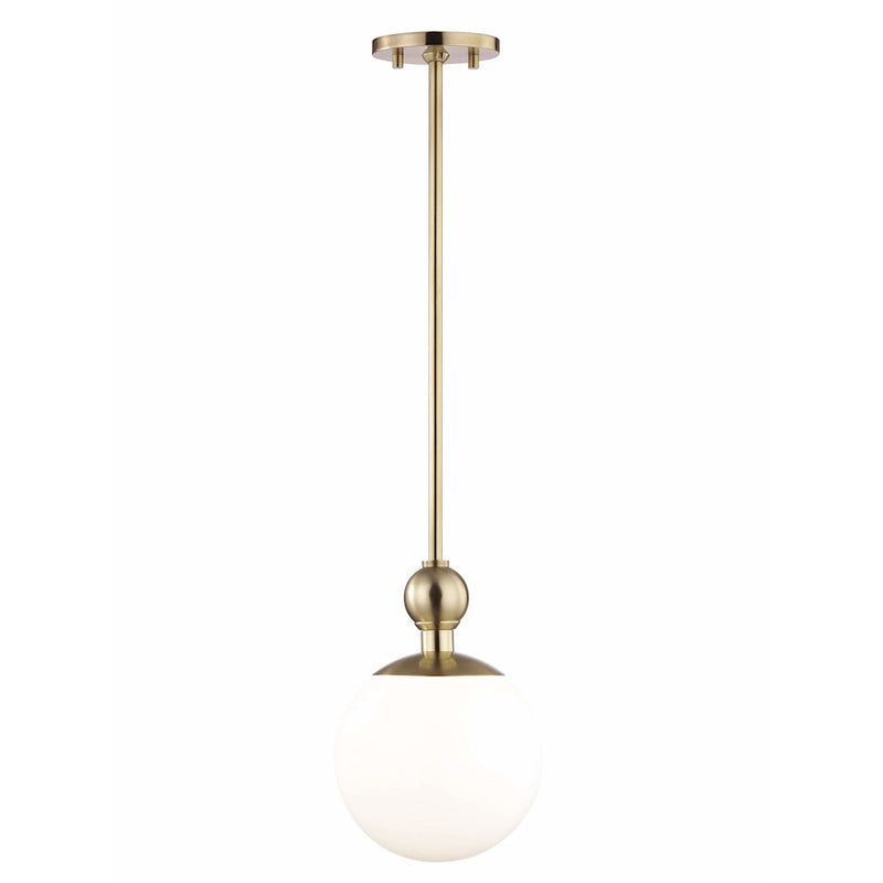 Mitzi Daphne 1 Light Pendant, Aged Brass/White