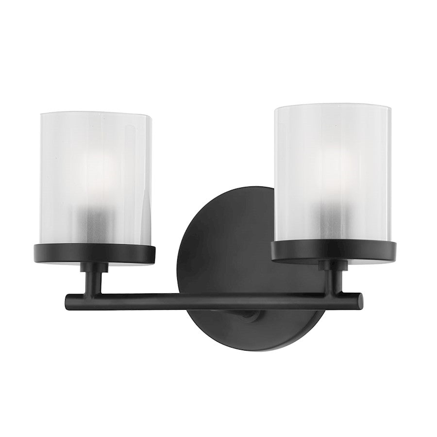 Mitzi Ryan 2 Light Bath Bracket, Soft Black/Clear Frosted
