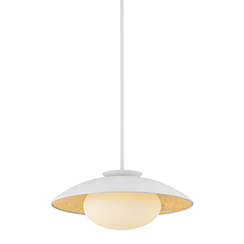 Mitzi Cadence 21in 1-Light Pendant | Minimalist White Steel and Opal Matte Glass | Kitchen Island & Dining Room | 21 x 9 in | Model H368701L-WH-GL