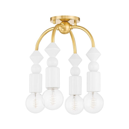 Mitzi Flora 4 Light Semi Flush Mount, Aged Brass