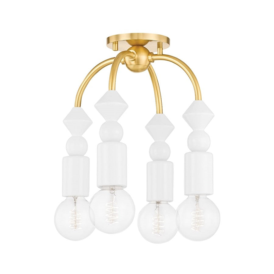 Mitzi Flora 4 Light Semi Flush Mount, Aged Brass