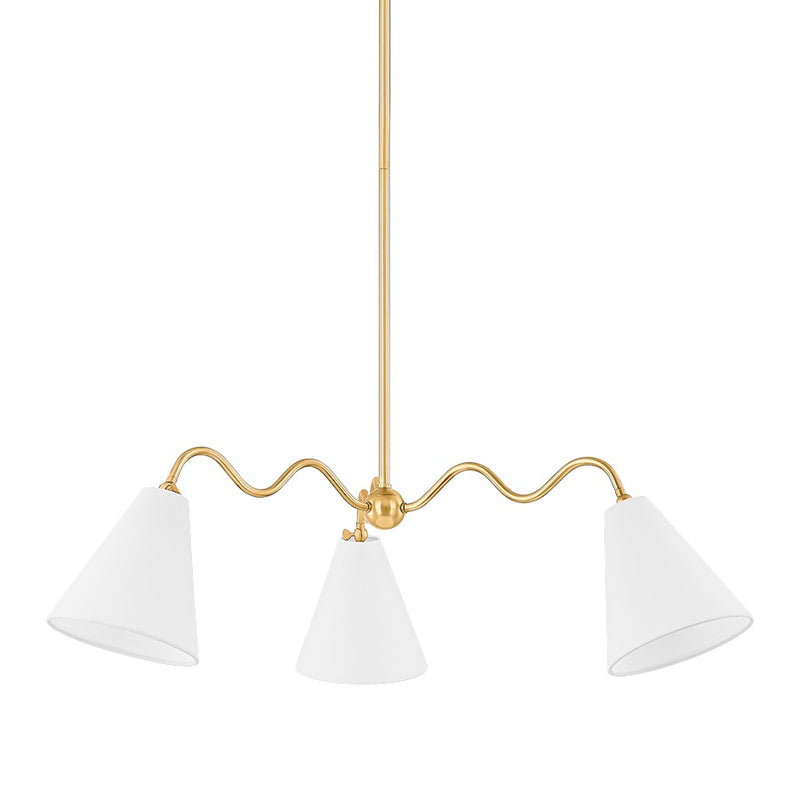 Mitzi Onda 3 Light Chandelier, Aged Brass/White - H699803-AGB