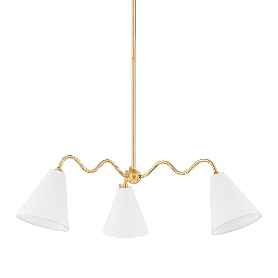 Mitzi Onda 3 Light Chandelier, Aged Brass/White - H699803-AGB