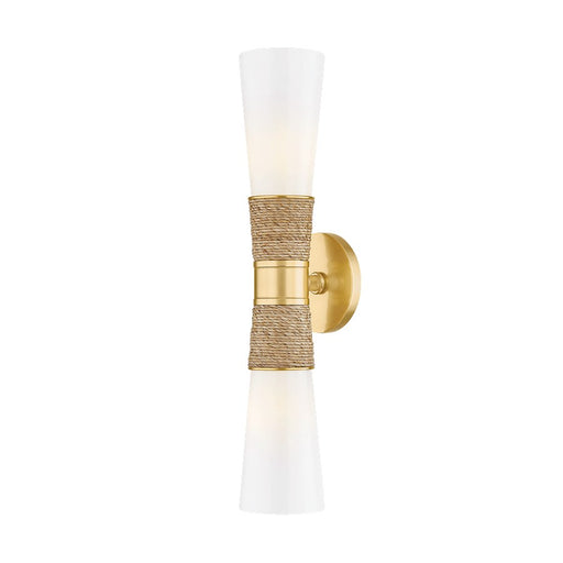 Mitzi Mica 2 Light Wall Sconce, Aged Brass/Opal Shiny - H709102-AGB