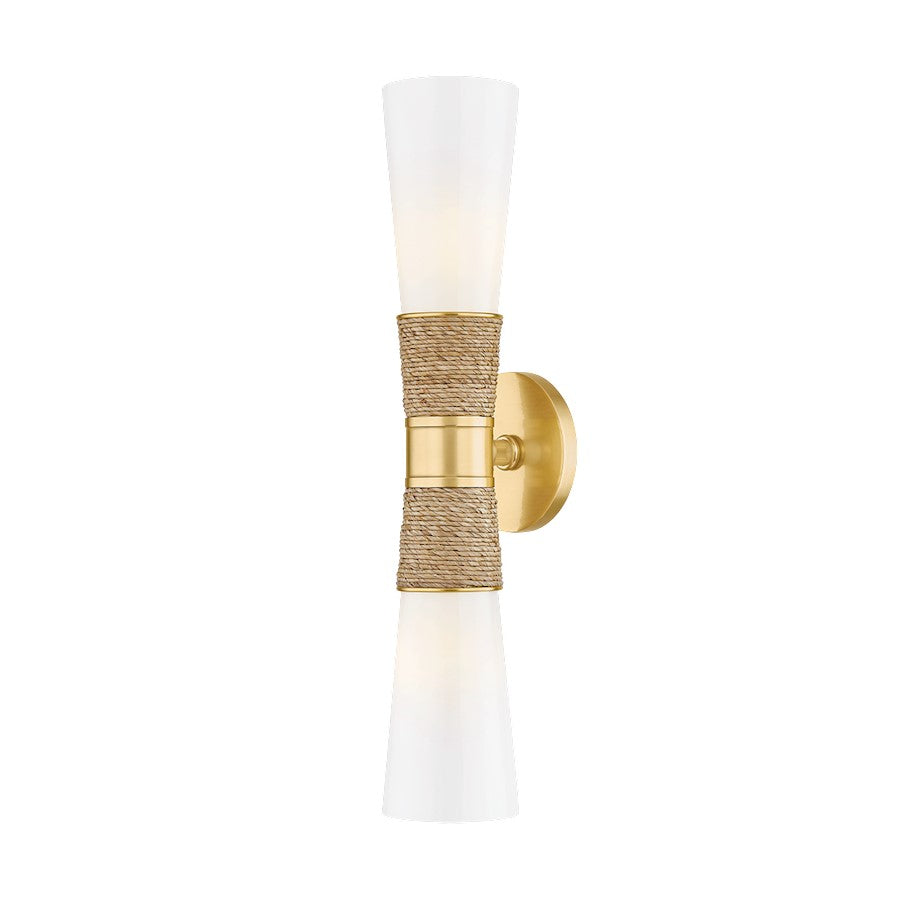 Mitzi Mica 2 Light Wall Sconce, Aged Brass/Opal Shiny - H709102-AGB