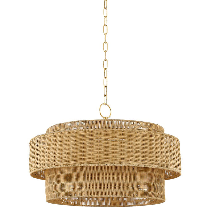 Mitzi Danica 4 Light Pendant, Aged Brass/Light Natural Wicker - H854704-AGB