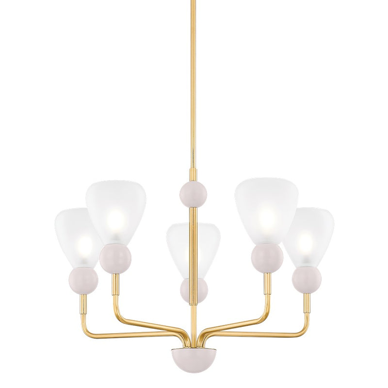 Mitzi Doreen 5 Light Chandelier, Brass/Peignoir/Etched Matte - H904805-AGB-SPG