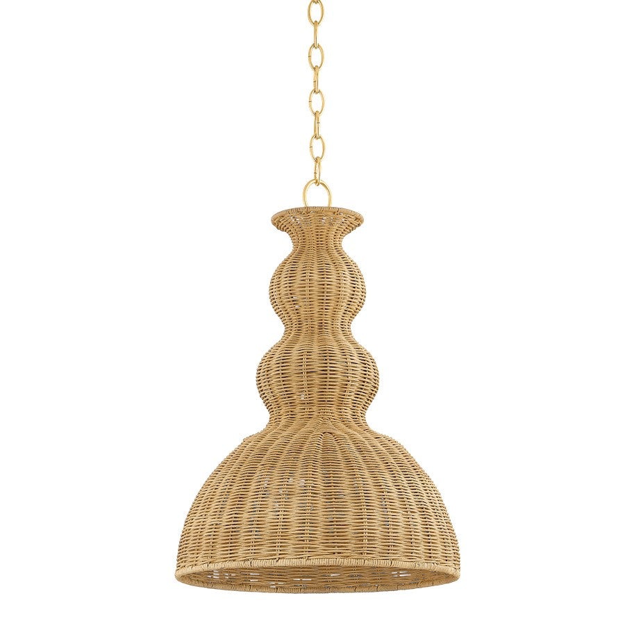 Mitzi Mayla 1 Light 15" Pendant, Aged Brass/Light Natural Wicker - H919701S-AGB