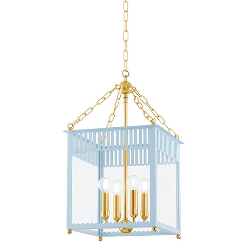 Mitzi Rosalie 4 Light 13" Lantern, Brass/Arctic Blue/Clear - H932704S-AGB-SAO