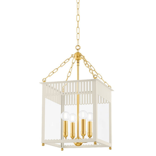 Mitzi Rosalie 4 Light 13" Lantern, Brass/Cream/Clear - H932704S-AGB-SCR