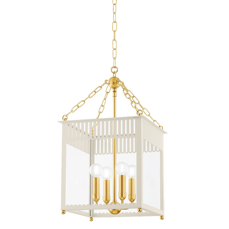 Mitzi Rosalie 4 Light 13" Lantern, Brass/Cream/Clear - H932704S-AGB-SCR