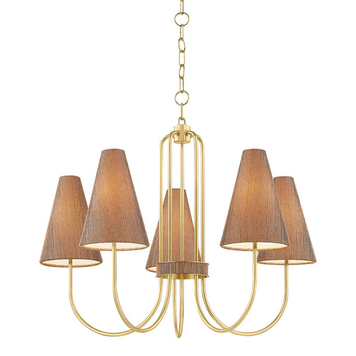 Mitzi Jessel 5 Light Chandelier, Aged Brass/Natural Grasscloth - H987805-AGB