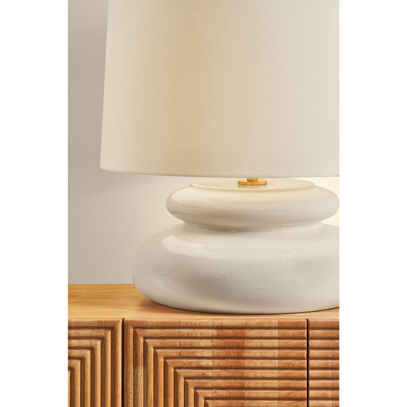 Mitzi Pia 1 Light 20" Table Lamp, Aged Brass/White Linen - HL1145201-AGB/CBR