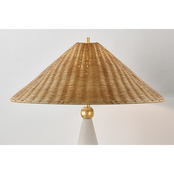 Mitzi Perilla 1 Light Table Lamp, Brass/White/Natural Wicker