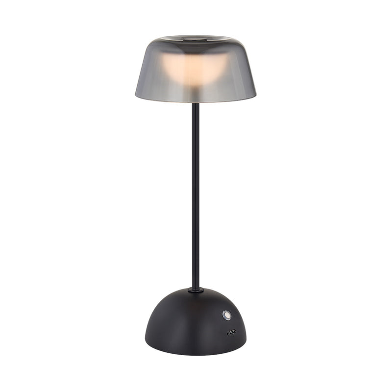 Hudson Valley Hughsonville 4.25in 1-Light Rechargeable Table Lamp | Soft Black and Smoke Clear Etched Glass | Bedroom & Home Office | Model L2091-SBK