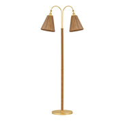 Hudson Valley Ruthin 2 Light Floor Lamp, Aged Brass/Natural Rattan - L2168-AGB