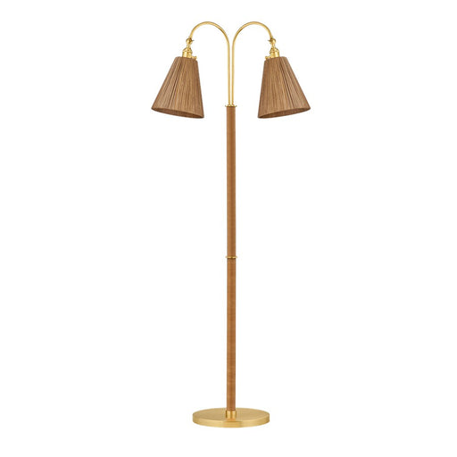 Hudson Valley Ruthin 2 Light Floor Lamp, Aged Brass/Natural Rattan - L2168-AGB
