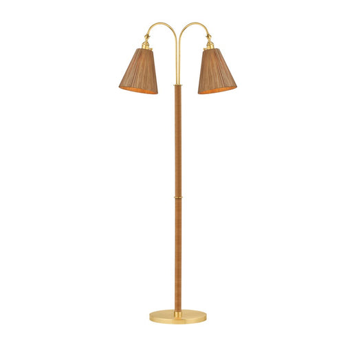 Hudson Valley Ruthin 2 Light Floor Lamp, Aged Brass/Natural Rattan