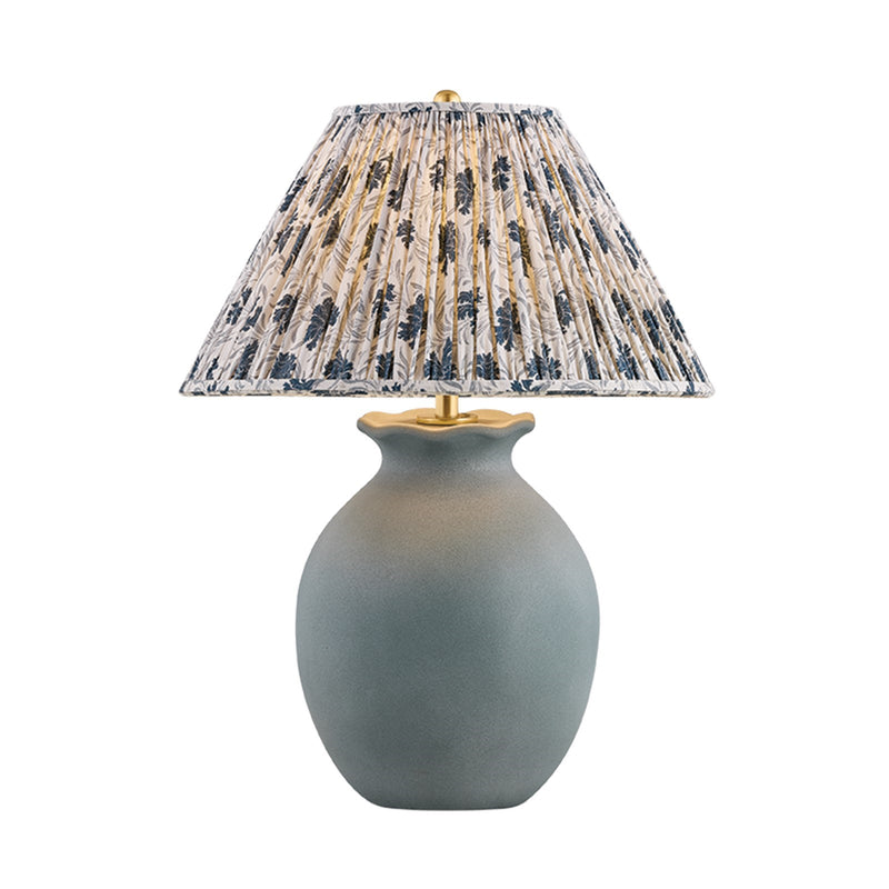 Hudson Valley Willem 23in Table Lamp | French Farmhouse Pale Dusty Blue Ceramic and Aged Brass with Bloom Navy Shade | Bedroom | Model L2271-AGB-CDU
