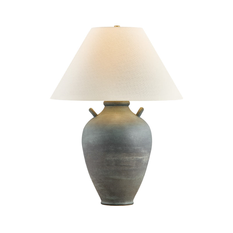 Hudson Valley Lindenwald 28in Ceramic Table Lamp | Aged Brass and Vintage Verdigris with Off White Linen Shade | Bedroom | Model L2471-AGB-CVV