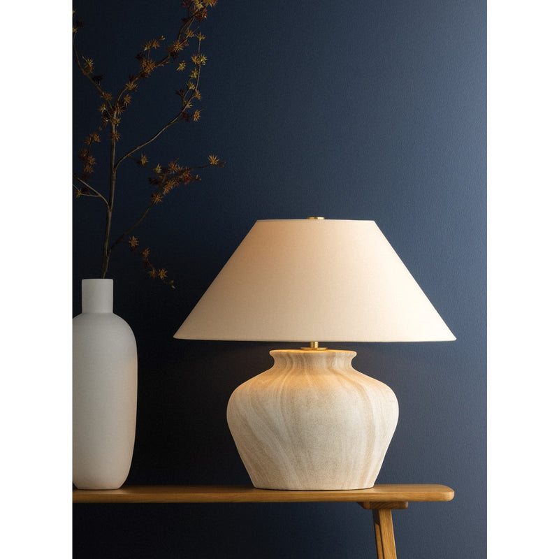 Hudson Valley Allards 1 Light Table Lamp, Aged Brass/White Linen