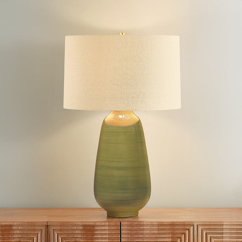 Hudson Valley Piermont 1Lt Table Lamp, Aged Brass/Wheat Linen