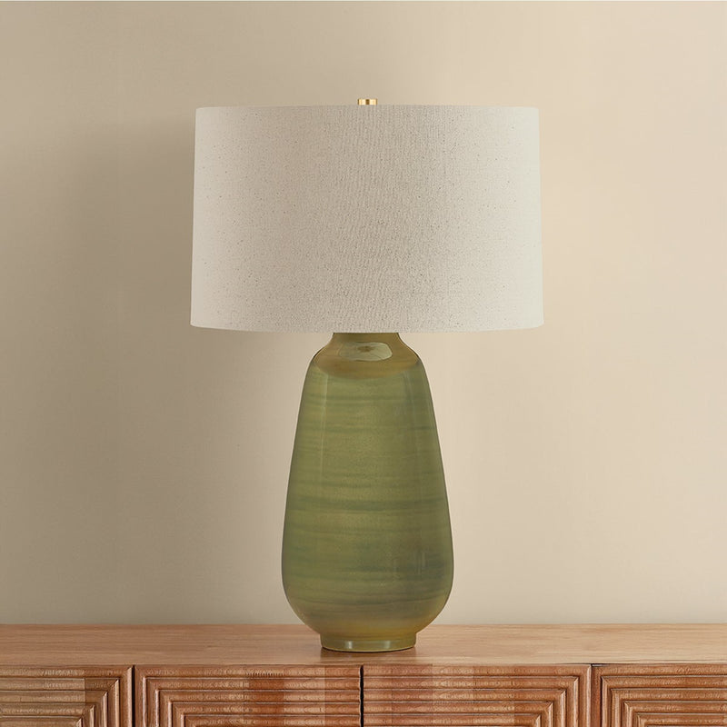 Hudson Valley Piermont 1Lt Table Lamp, Aged Brass/Wheat Linen