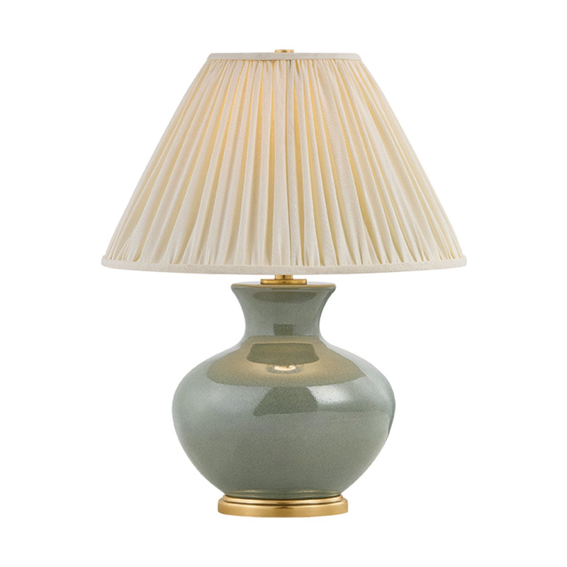 Hudson Valley Cortlandt 19in Table Lamp | Victorian Aged Brass and Clary Sage Ceramic with Cream Linen Shade | Bedroom & Living | Model L4719-AGB-CYG