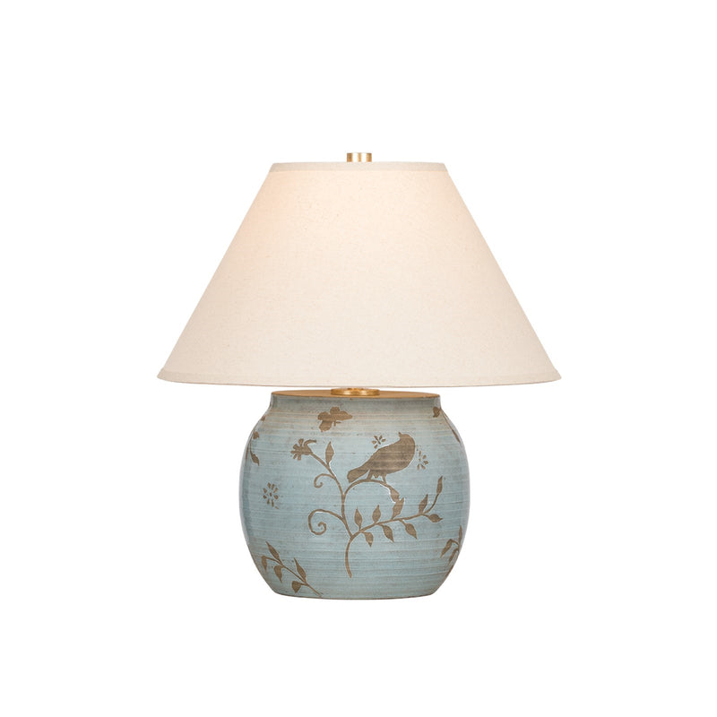 Hudson Valley Eavesport 16in Table Lamp | Ceramic Spring Morning Glaze and Natural Linen | Bedside & Living Room | 16 x 17.75 in | Model L5617-VGL-CSR