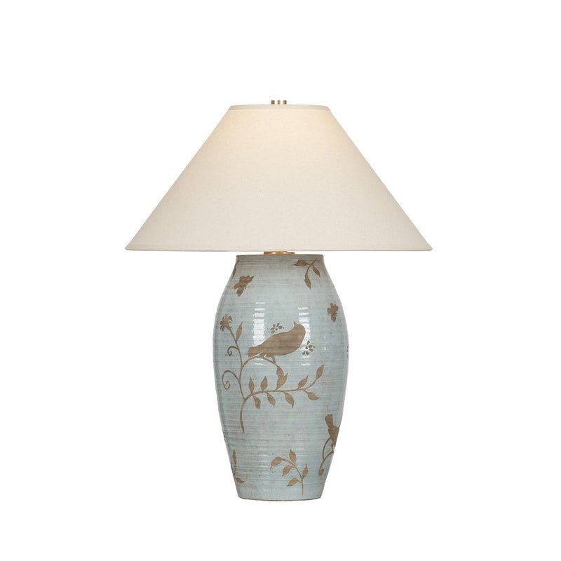Hudson Valley Eavesport 19in Ceramic Table Lamp | Botanical Spring Morning Glaze and Natural Linen | Bedroom & Living Room | Model L5625-VGL-CSR