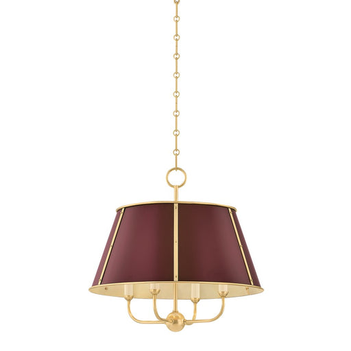 Hudson Valley Cambridge 4Lt Chandelier, Brass/Soft Crimson